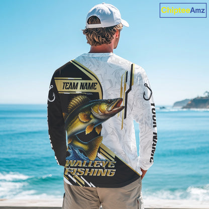Personalized Walleye fishing shirts Custom sun protection Walleye fishing team jerseys | Gold NQS11372