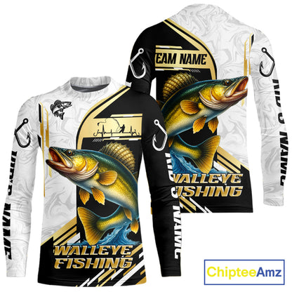 Personalized Walleye fishing shirts Custom sun protection Walleye fishing team jerseys | Gold NQS11372