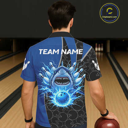 Black and blue lightning thunder shark hawaiian bowling jerseys custom team bowling outfit NQS11379