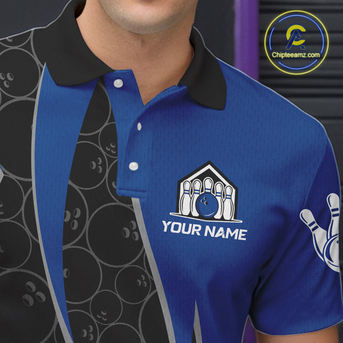 Black and blue lightning thunder shark bowling jerseys men custom bowling outfit men NQS11379