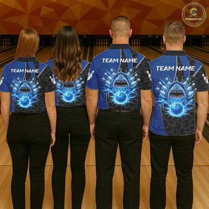 Black and blue lightning thunder shark bowling jerseys men custom bowling outfit men NQS11379