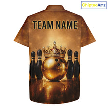 Load image into Gallery viewer, Black and Gold crown Bowling ball pins Bowling Hawaiian Shirts Custom Bowling Team league jerseys NQS11593