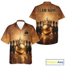 Load image into Gallery viewer, Black and Gold crown Bowling ball pins Bowling Hawaiian Shirts Custom Bowling Team league jerseys NQS11593