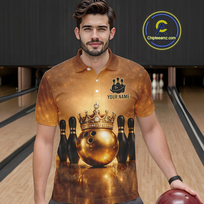 Black and Gold crown Bowling ball pins Bowling Shirts for Men Custom Bowling Team league jerseys NQS11593