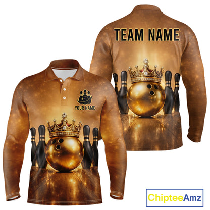 Black and Gold crown Bowling ball pins Bowling Shirts for Men Custom Bowling Team league jerseys NQS11593