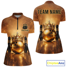 Load image into Gallery viewer, Black and Gold crown Bowling ball pins Bowling Shirts for Women Custom Bowling Team league jerseys NQS11593