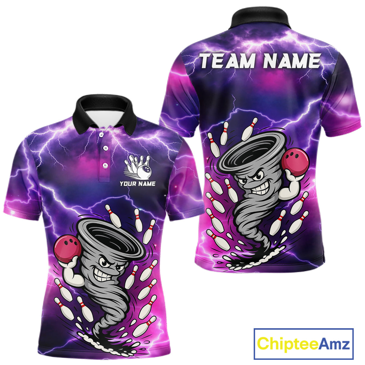 Custom Purple Bowling Jersey Lightning Thunder Funny tornado Bowling Shirts for Men, bowling uniforms NQS11594