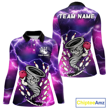 Custom Purple Bowling Jersey Lightning Thunder Funny tornado Womens Bowling Shirts, bowling uniforms NQS11594
