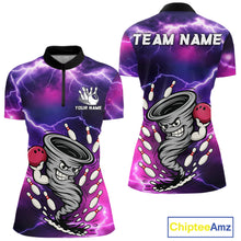 Load image into Gallery viewer, Custom Purple Bowling Jersey Lightning Thunder Funny tornado Womens Bowling Shirts, bowling uniforms NQS11594