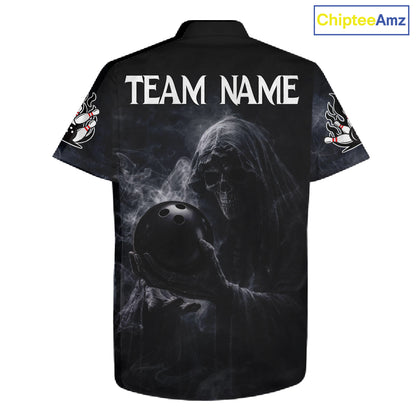 Custom Smoke Skull reaper Bowling Hawaiian Shirts, Team bowling outfit Jerseys NQS11596