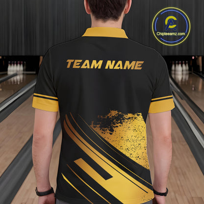 Custom Black And Gold Bowling Team Polo, Quarter-Zip Shirts For Men, Personalized Bowling Jerseys NQS10219
