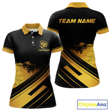 Load image into Gallery viewer, Custom Black And Gold Bowling Team Polo, Quarter-Zip Shirts For Women, Personalized Bowling Jerseys NQS10219