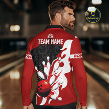 Load image into Gallery viewer, Black and Red Camo Bowling Polo, Quarter Zip Shirt For Men custom Bowling Team Jerseys Uniform NQS10380