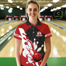 Load image into Gallery viewer, Black and Red Camo Bowling Polo, Quarter Zip Shirt For Women custom Bowling Team Jerseys Uniform NQS10380