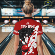 Load image into Gallery viewer, Black and Red Camo Bowling Polo, Quarter Zip Shirt For Women custom Bowling Team Jerseys Uniform NQS10380