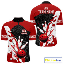 Load image into Gallery viewer, Black and Red Camo Bowling Polo, Quarter Zip Shirt For Men custom Bowling Team Jerseys Uniform NQS10380