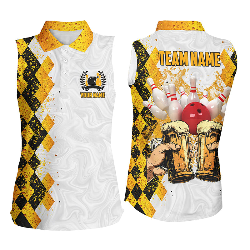 Bowling Beer argyle pattern Custom Bowling Sleeveless Polo Shirts For Women Bowling Team League Jersey NQS8423