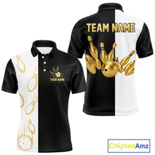 Load image into Gallery viewer, Black and white retro vintage Bowling polo, 1/4 Zip shirts for Men custom Bowling team jerseys | Gold NQS10808