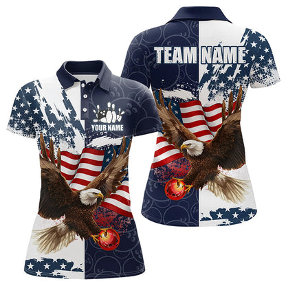 Red, White and Blue American Flag Eagle Bowling Shirts For Women Custom Patriotic Bowling Team Jersey NQS9120