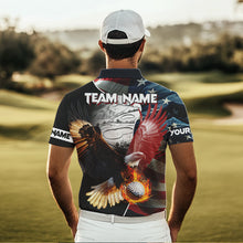 Load image into Gallery viewer, American Flag Eagle flame golf ball Mens golf polo shirts custom patriotic golf shirts for men NQS9317