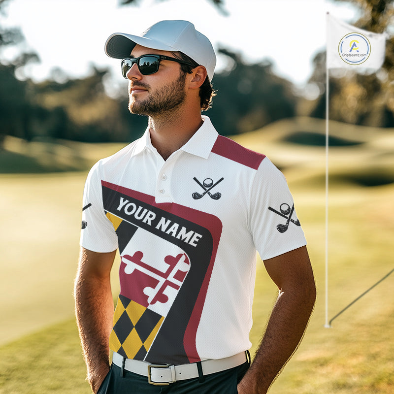 Personalized Maryland flag mens golf polo shirts custom patriotic golf outfit men NQS11386