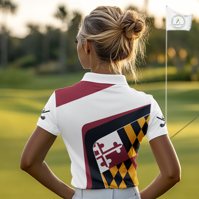Personalized Maryland flag Women golf polo shirts custom patriotic ladies golf outfit NQS11386