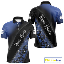 Load image into Gallery viewer, Black and Blue Glitter Flower Bowling Polo, Quarter Zip Shirt for Men Custom Bowling Team Jerseys NQS10383