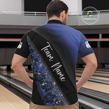 Load image into Gallery viewer, Black and Blue Glitter Flower Bowling Polo, Quarter Zip Shirt for Men Custom Bowling Team Jerseys NQS10383