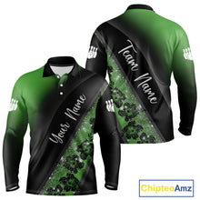 Load image into Gallery viewer, Black and Green Glitter Flower Bowling Polo, Quarter Zip Shirt for Men Custom Bowling Team Jerseys NQS10384