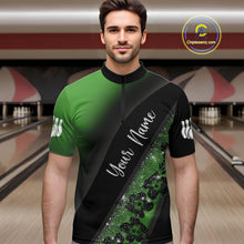 Load image into Gallery viewer, Black and Green Glitter Flower Bowling Polo, Quarter Zip Shirt for Men Custom Bowling Team Jerseys NQS10384