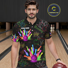 Load image into Gallery viewer, Colorful Neon Bowling shirts for men custom black bowling shirts, team bowling jerseys men NQS10984