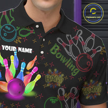 Load image into Gallery viewer, Colorful Neon Bowling shirts for men custom black bowling shirts, team bowling jerseys men NQS10984
