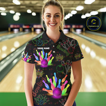 Load image into Gallery viewer, Colorful Neon Bowling shirts for Women custom black bowling shirts, team bowling jerseys ladies NQS10984