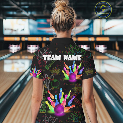 Colorful Neon Bowling shirts for Women custom black bowling shirts, team bowling jerseys ladies NQS10984