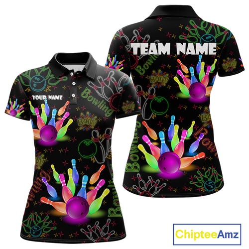 Colorful Neon Bowling shirts for Women custom black bowling shirts, team bowling jerseys ladies NQS10984