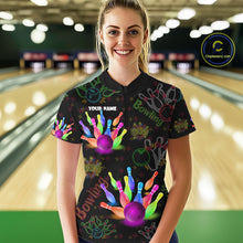 Load image into Gallery viewer, Colorful Neon Bowling shirts for Women custom black bowling shirts, team bowling jerseys ladies NQS10984