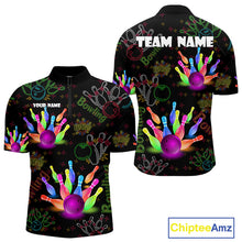 Load image into Gallery viewer, Colorful Neon Bowling shirts for men custom black bowling shirts, team bowling jerseys men NQS10984