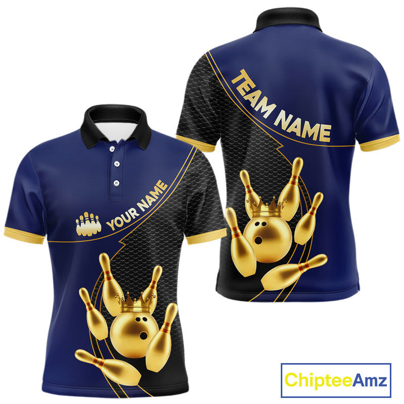 Blue and Gold Bowling shirts for men Custom Team Bowling Polo, 1/4 zip Shirt bowlers Outfit NQS10986
