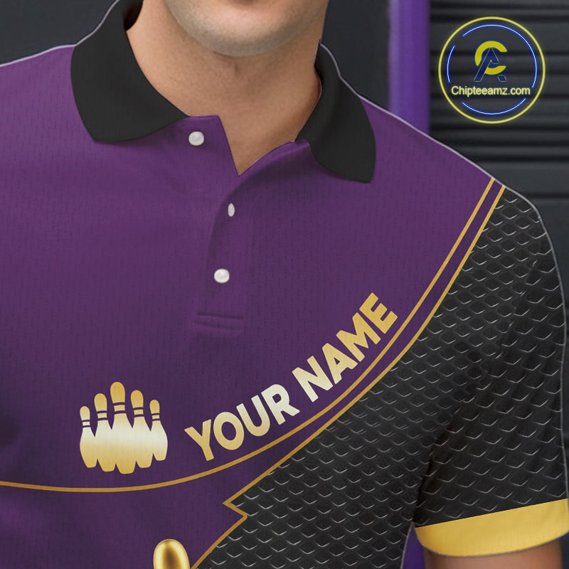 Purple and Gold Bowling shirts for men Custom Team Bowling Polo, 1/4 zip Shirt bowlers Outfit NQS10987