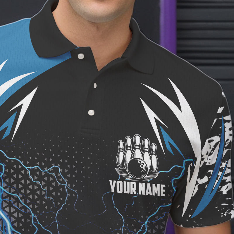 Black and Blue Lighting thunder camo Mens Bowling Polo, Quarter Zip Shirt Custom Team bowling jerseys NQS9321