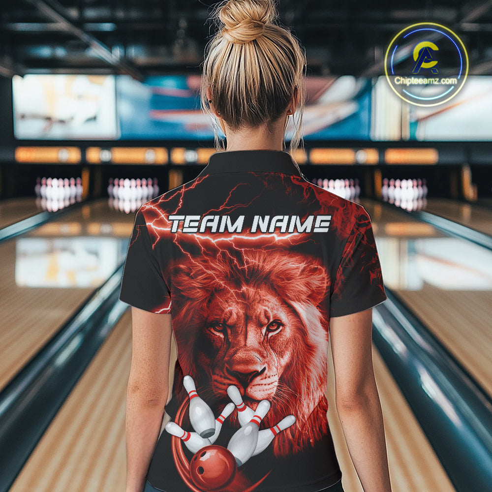 Personalized Red Lightning Thunder Storm Lion Bowling Shirts For Women Custom Bowling Team Jerseys NQS9840
