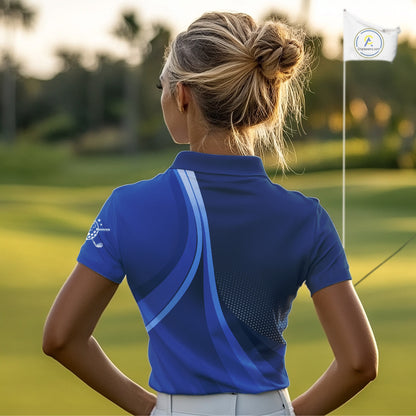 Womens golf polo shirts custom name Blue golf shirt, tournament golf tops for ladies NQS10223