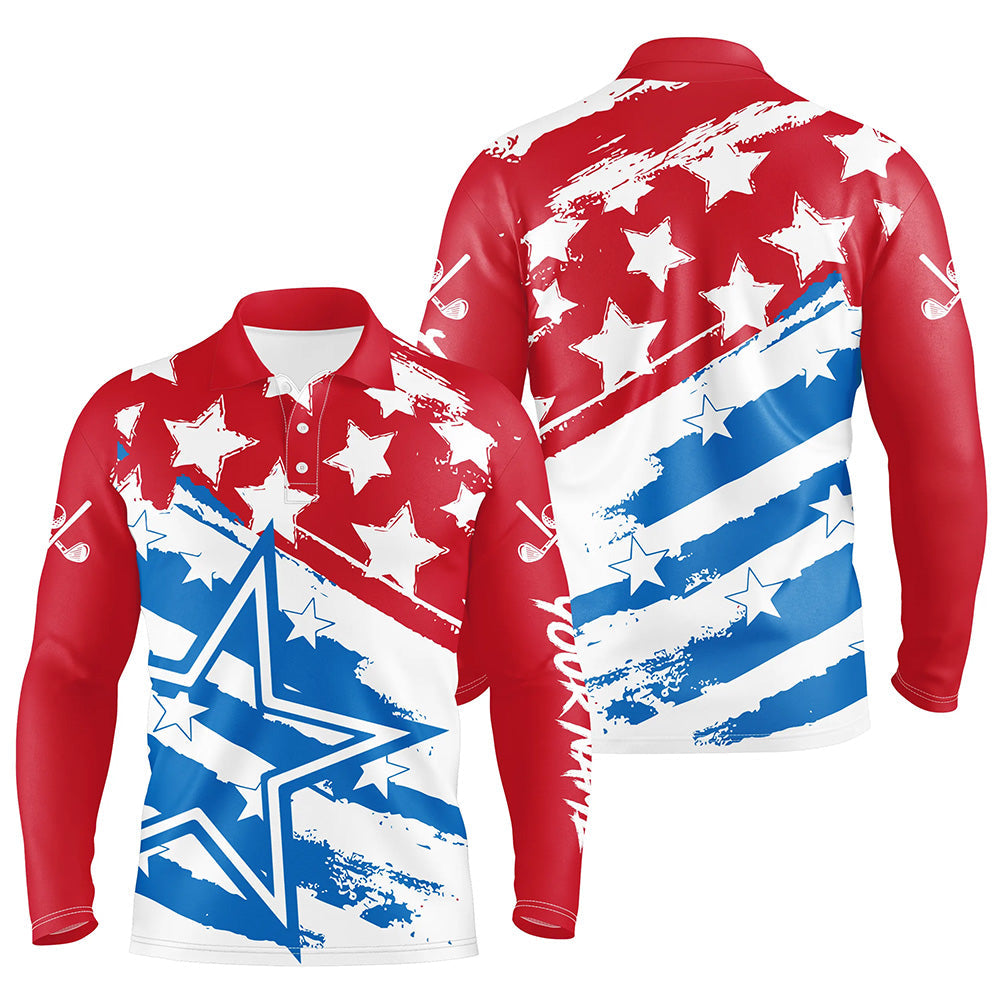 Red White and Blue American flag Mens golf polo shirts custom patriotic men's golf apparel NQS8633