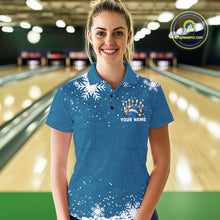 Load image into Gallery viewer, Blue Christmas Bowling snowflake Women&#39;s Bowling Polo, Quarter Zip shirts Custom Xmas Bowling Outfits NQS10995