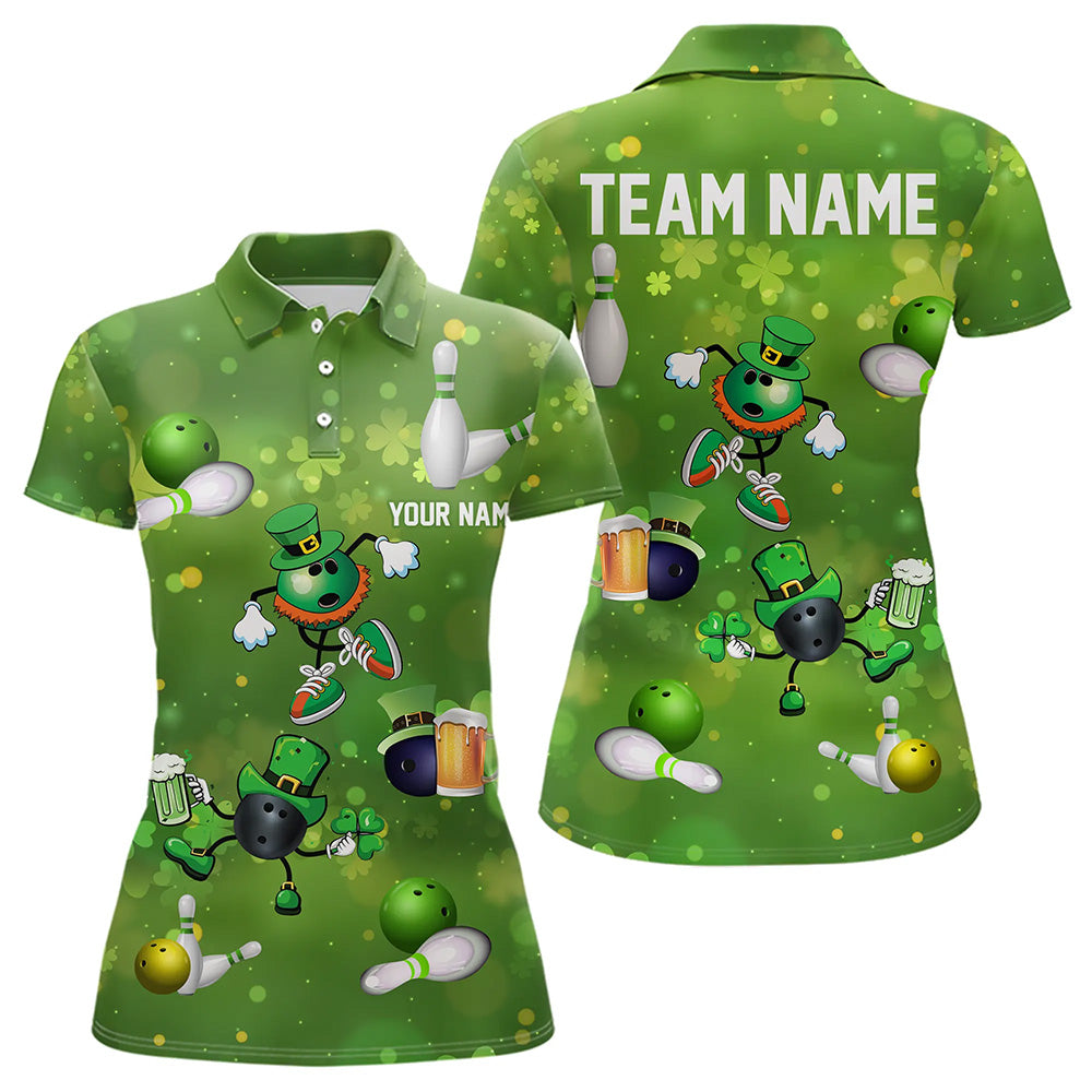Funny Green shamrock Lucky Bowling Shirts for Women Custom St Patrick Day Team bowling jerseys NQS9325
