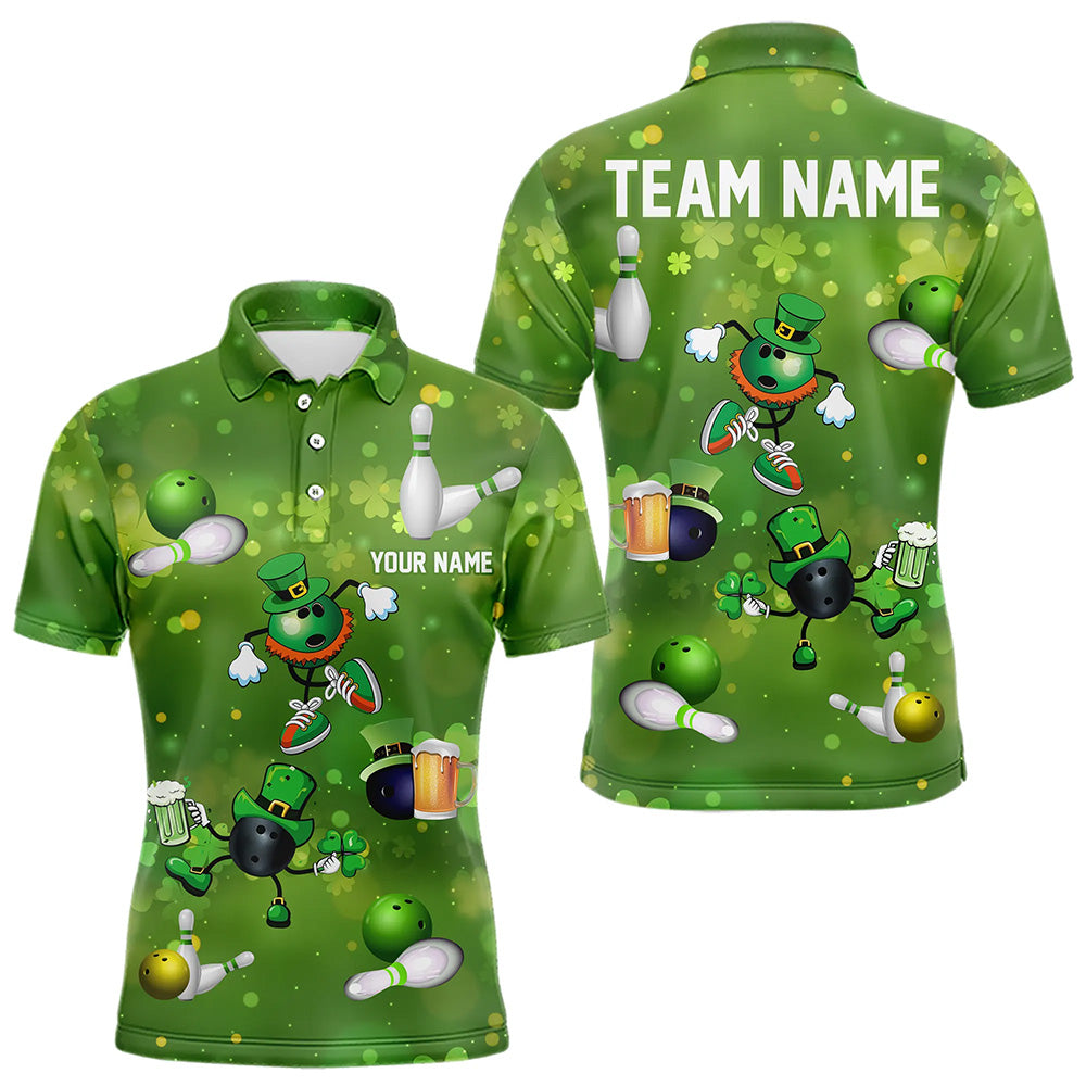 Funny Green shamrock Lucky Bowling Shirts for Men Custom St Patrick Day Team bowling jerseys NQS9325