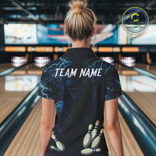 Load image into Gallery viewer, Blue Thunder Lightning Skull Reaper Bowling Polo, 1/4 Zip Shirts For Women Custom team bowling jerseys NQS9849
