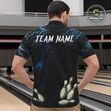 Load image into Gallery viewer, Blue Thunder Lightning Skull Reaper Bowling Polo, 1/4 Zip Shirts For Men Custom team bowling jerseys NQS9849