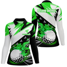 Load image into Gallery viewer, Black and White Women golf polo shirt custom flame golf ball golf apparel for ladies, golf gift| Green NQS8001