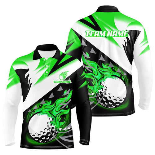 Black and White Mens golf polo shirts custom flame golf ball golf apparel for men, golf gifts | Green NQS8001